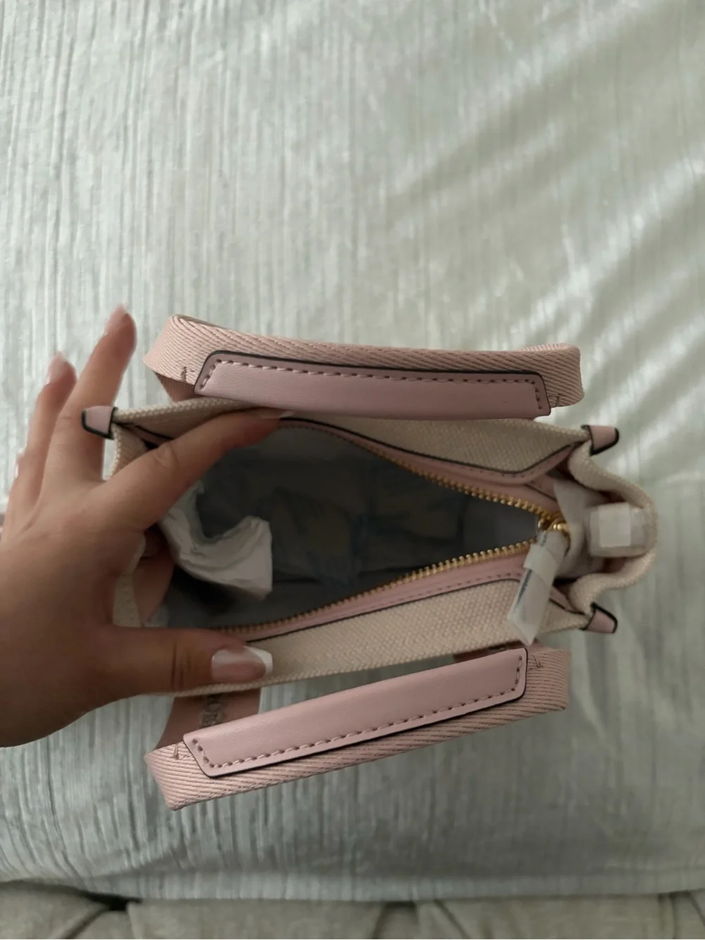 kate spade Pink and Cream Canvas Tote with Signature Webbed Straps